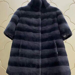 New Real Sheared Beave Fur Cross Mink Charcoal Black Grey Striped Waistcoat Vest
